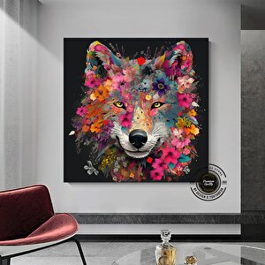 Beyaz Kurt Portresi Kanvas – Çiçek Taclı Kurt Sanatı