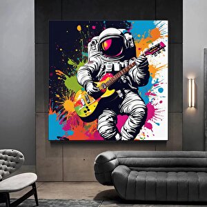 Kulaklıklı Ve Gitar Çalan Dj Astronot Grafiti Duvar Sanatı. Astronot Kanvas Baskısı.