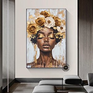 Siyah Kadın Çiçek Başlığı Duvar Sanatı, Afrikalı Amerikalı Sanatı, Siyah Sanat, Siyah Kız Baskısı 90x150 cm