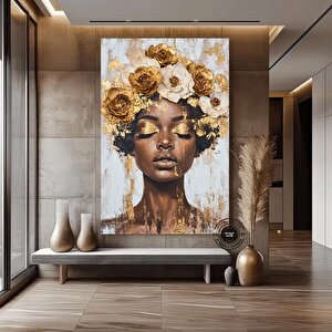 Siyah Kadın Çiçek Başlığı Duvar Sanatı, Afrikalı Amerikalı Sanatı, Siyah Sanat, Siyah Kız Baskısı 90x150 cm