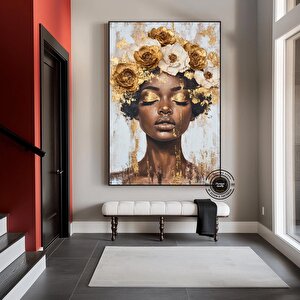 Siyah Kadın Çiçek Başlığı Duvar Sanatı, Afrikalı Amerikalı Sanatı, Siyah Sanat, Siyah Kız Baskısı 90x150 cm