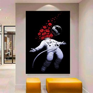 Nasa Astronot Çift Kanvas Duvar Sanatı; Uzayda Astronot Aşkı Kanvas Tablosu; Çiçekler Ve Astronotlar