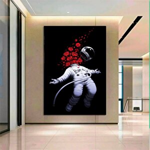 Nasa Astronot Çift Kanvas Duvar Sanatı; Uzayda Astronot Aşkı Kanvas Tablosu; Çiçekler Ve Astronotlar 100x150 cm