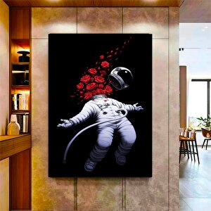 Nasa Astronot Çift Kanvas Duvar Sanatı; Uzayda Astronot Aşkı Kanvas Tablosu; Çiçekler Ve Astronotlar