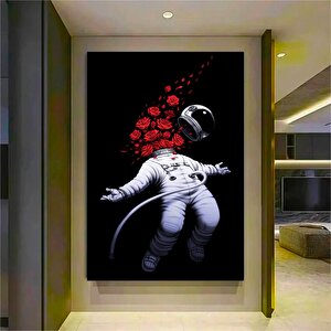 Nasa Astronot Çift Kanvas Duvar Sanatı; Uzayda Astronot Aşkı Kanvas Tablosu; Çiçekler Ve Astronotlar 40x60 cm