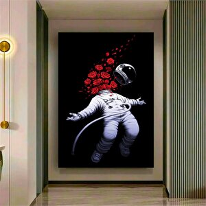 Nasa Astronot Çift Kanvas Duvar Sanatı; Uzayda Astronot Aşkı Kanvas Tablosu; Çiçekler Ve Astronotlar 40x60 cm