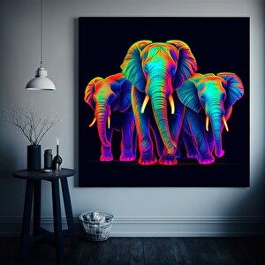Soyut Çok Renkli Fil Duvar Sanatı Posteri; Fil Duvar Sanatı; Renkli Fil Dekoru 100x100 cm