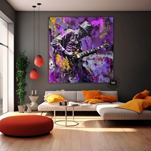 Renkli Gitar Çalan Adam; Soyut Adam Duvar Sanatı; Enstrümantal Sanat Eseri; Enstrümantal Duvar Dekor 40x40 cm