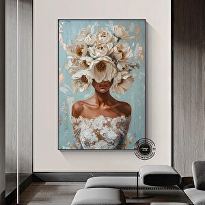 Çiçekli Kadın Portresi – Güllü Kanvas Baskı – Kadın Ve Çiçek Duvar Dekoru 70x150 cm