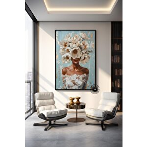 Çiçekli Kadın Portresi – Güllü Kanvas Baskı – Kadın Ve Çiçek Duvar Dekoru 70x150 cm