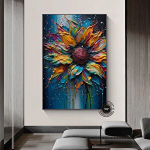 Renkli Ayçiçeği Tablosu – Çiçek Desenli Duvar Sanatı 50x70 cm