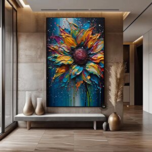 Renkli Ayçiçeği Tablosu – Çiçek Desenli Duvar Sanatı 50x70 cm