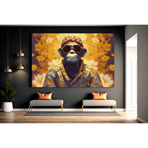 Gözlük Ve Çiçekli Maymun Kanvas Tablosu; Hayvan Duvar Sanatı; Ev Dekoru 30x40 cm