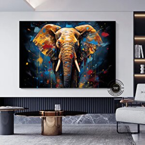 Fil Desenli Kanvas Sanatı; Büyük Pop Art Duvar Sanatı; Renkli Fil Kanvas Tablosu; Pop Art Kanvas Bas 90x180 cm