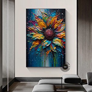 Renkli Ayçiçeği Tablosu – Çiçek Desenli Duvar Sanatı 100x200 cm