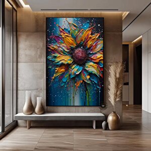 Renkli Ayçiçeği Tablosu – Çiçek Desenli Duvar Sanatı 100x200 cm