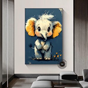 Fil Yavrusu Duvar Sanatı, Çocuk Odası Dekoru, Sevimli Hayvan Temalı Kanvas 30x40 cm