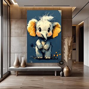 Fil Yavrusu Duvar Sanatı, Çocuk Odası Dekoru, Sevimli Hayvan Temalı Kanvas 30x40 cm