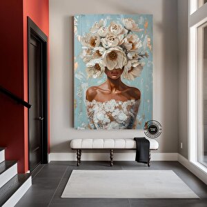 Çiçekli Kadın Portresi – Güllü Kanvas Baskı – Kadın Ve Çiçek Duvar Dekoru 150x290 cm