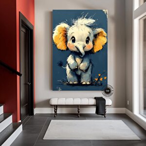 Fil Yavrusu Duvar Sanatı, Çocuk Odası Dekoru, Sevimli Hayvan Temalı Kanvas 150x290 cm