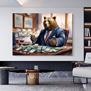 Zengin Kedi Temalı Mizahi Tablo, Sevimli Ayı, Lüks Yaşam Temalı Duvar Dekoru 150x250 cm