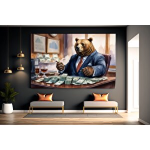 Zengin Kedi Temalı Mizahi Tablo, Sevimli Ayı, Lüks Yaşam Temalı Duvar Dekoru 150x250 cm