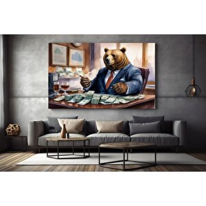 Zengin Kedi Temalı Mizahi Tablo, Sevimli Ayı, Lüks Yaşam Temalı Duvar Dekoru