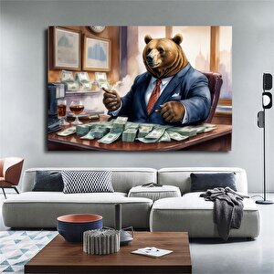 Zengin Kedi Temalı Mizahi Tablo, Sevimli Ayı, Lüks Yaşam Temalı Duvar Dekoru 30x40 cm