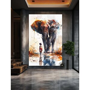 Afrika Kabilesi Afrikalı Çocuk Ve Fil Duvar Tablosu, Çocuk Duvar Sanatı Afrika Deseni, Afrika Sanatı