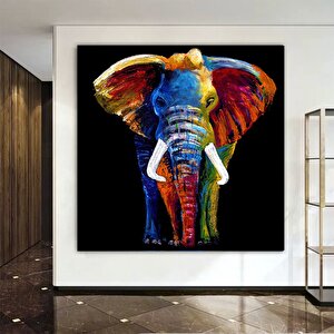 Soyut Renkli Fil Tablosu, Kanvas Baskı Duvar Sanatı, Oturma Odası Ve Yatak Odası Duvar Dekoru 70x70 cm