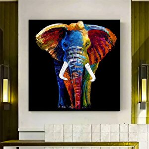 Soyut Renkli Fil Tablosu, Kanvas Baskı Duvar Sanatı, Oturma Odası Ve Yatak Odası Duvar Dekoru 30x30 cm