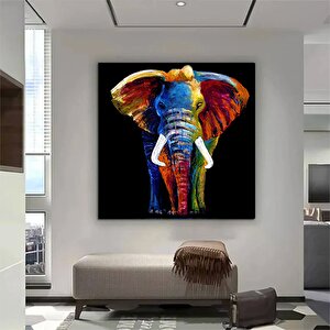 Soyut Renkli Fil Tablosu, Kanvas Baskı Duvar Sanatı, Oturma Odası Ve Yatak Odası Duvar Dekoru 30x30 cm