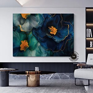 Lüks Mermer Duvar Dekoru, Sıvı Mermer Stili Çiçekli Soyut Kanvas 150x250 cm
