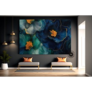 Lüks Mermer Duvar Dekoru, Sıvı Mermer Stili Çiçekli Soyut Kanvas 150x250 cm