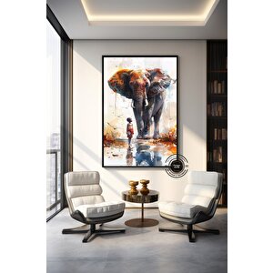 Afrika Kabilesi Afrikalı Çocuk Ve Fil Duvar Tablosu, Çocuk Duvar Sanatı Afrika Deseni, Afrika Sanatı