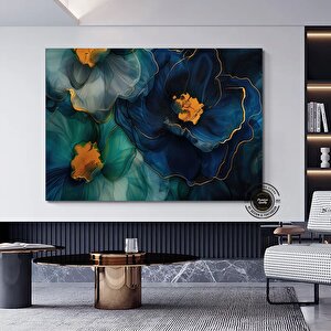 Lüks Mermer Duvar Dekoru, Sıvı Mermer Stili Çiçekli Soyut Kanvas 30x40 cm