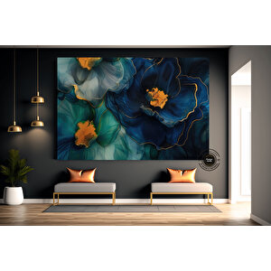 Lüks Mermer Duvar Dekoru, Sıvı Mermer Stili Çiçekli Soyut Kanvas 30x40 cm