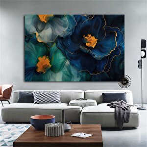 Lüks Mermer Duvar Dekoru, Sıvı Mermer Stili Çiçekli Soyut Kanvas 30x40 cm