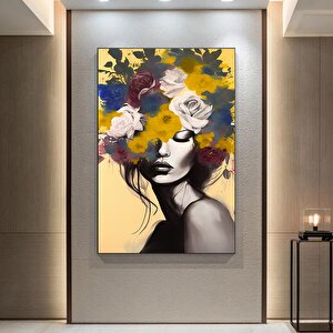 Çiçek Başlıklı Kadın Portresi, Zarif Kadın Temalı Kanvas Baskı, Asılmaya Hazır