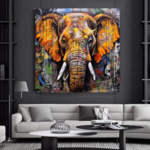 Pop Art Fil Kanvası, Graffiti Fil Tablosu, Renkli Sokak Sanatı Fil Dekoru 120x120 cm