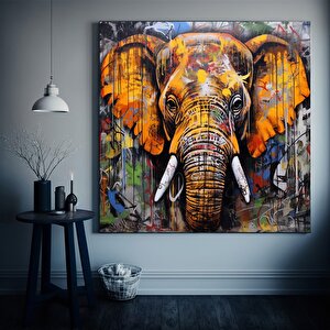 Pop Art Fil Kanvası, Graffiti Fil Tablosu, Renkli Sokak Sanatı Fil Dekoru 120x120 cm