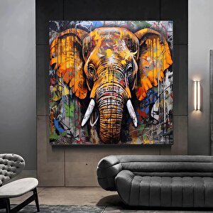 Pop Art Fil Kanvası, Graffiti Fil Tablosu, Renkli Sokak Sanatı Fil Dekoru 80x80 cm