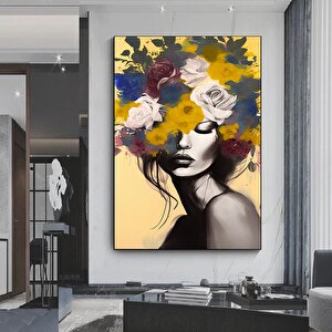 Çiçek Başlıklı Kadın Portresi, Zarif Kadın Temalı Kanvas Baskı, Asılmaya Hazır 30x40 cm