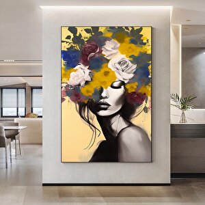 Çiçek Başlıklı Kadın Portresi, Zarif Kadın Temalı Kanvas Baskı, Asılmaya Hazır 30x40 cm