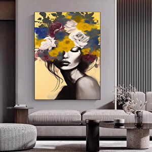 Çiçek Başlıklı Kadın Portresi, Zarif Kadın Temalı Kanvas Baskı, Asılmaya Hazır 30x40 cm