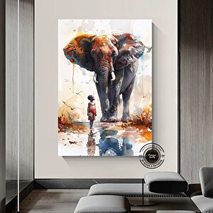 Afrika Kabilesi Afrikalı Çocuk Ve Fil Duvar Tablosu, Çocuk Duvar Sanatı Afrika Deseni, Afrika Sanatı 60x90 cm