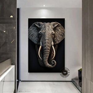 Siyah & Altın Fil Tablosu; Şık Fil Duvar Sanatı; Çok Renkli Kanvas; Hediye 100x150 cm