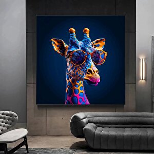 Renkli Sevimli Zürafa Kanvas Tablo – Çiçek Ve Hayvan Temalı Duvar Sanatı 50x50 cm