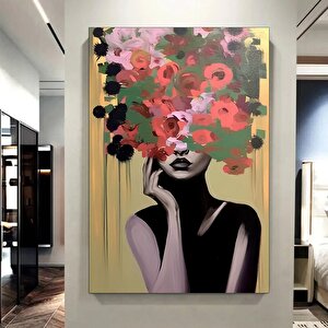 Çiçekli Kadın Kanvas Tablosu, Güller Ve Kadın Baskısı, Çiçek Kadın Portresi 100x200 cm
