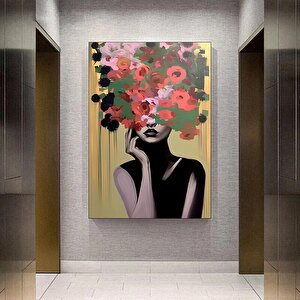 Çiçekli Kadın Kanvas Tablosu, Güller Ve Kadın Baskısı, Çiçek Kadın Portresi 100x200 cm